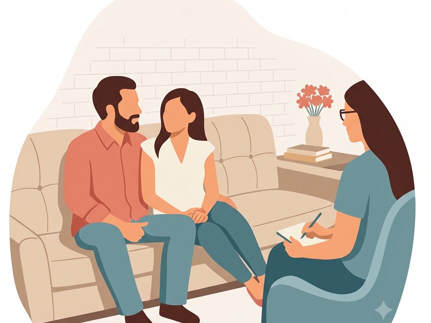 A couple sitting together in a counselling session