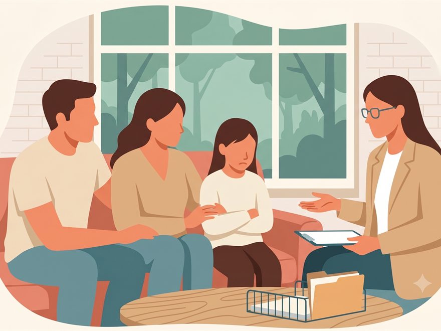 A family talking with a counsellor